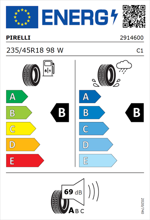 Tyre Label for Pirelli Cinturato P7 (PNCS) 235/45R18 98W