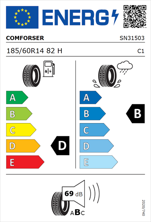Tyre Label for Comforser CF510 185/60R14 82H
