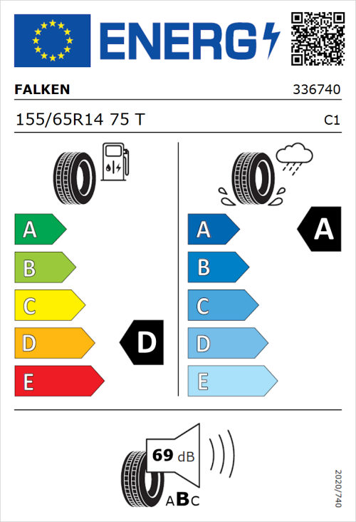 Tyre Label for Falken Sincera-SN110 155/65R14 75T