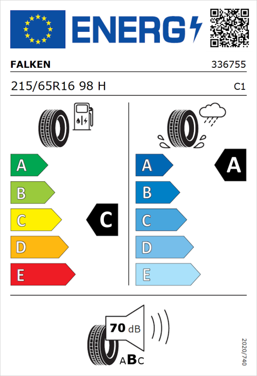 Tyre Label for Falken Sincera-SN110 215/65R16 98H