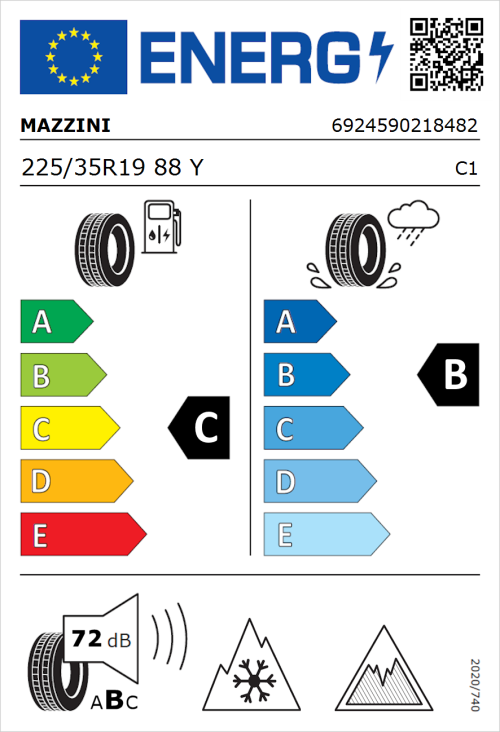 Tyre Label for Mazzini Versat-AS8 225/35R19 88Y