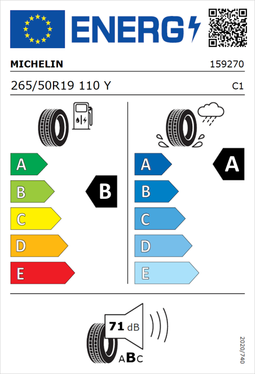 Tyre Label for Michelin Latitude Sport 3 265/50R19 110Y