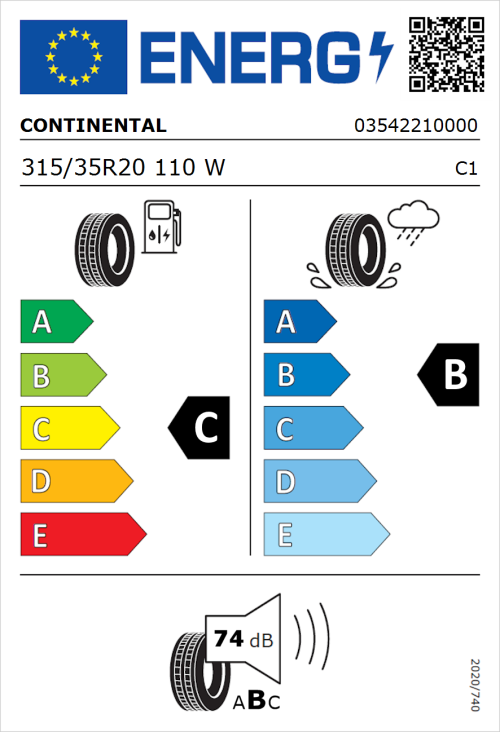 Tyre Label for Continental ContiSportContact 5 SSR 315/35R20 110W